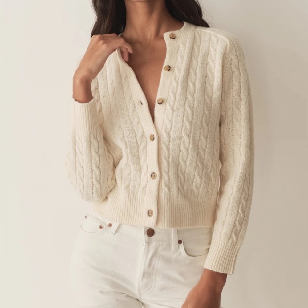 Doen Penrose Cardigan in Sea Salt Wool Linen Cotton  XS Minimalist Clean Beauty